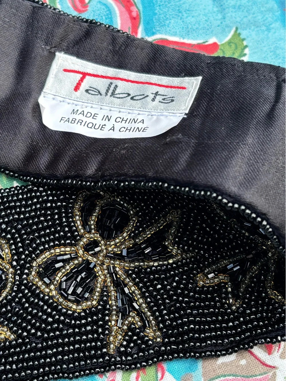 VINTAGE Talbots BEADED BELT bow satin black gold SMALL
